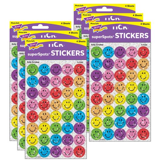 Trend Enterprises® superSpots® Silly Smiles Sparkle Stickers, 6 Packs of 160ct.